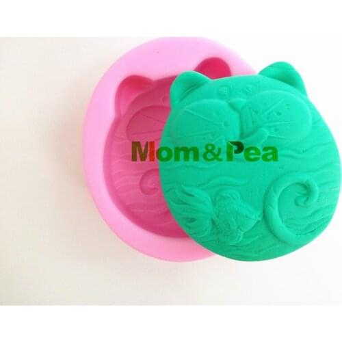 Mom&Pea 0337 Free Shipping Cat & Fish Silicone Soap Mold Cake Decoration Fondant Cake 3D Mold Food Grade Silicone Mould