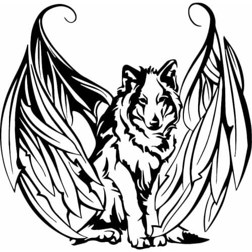 Modern Art Wolf with Wings Angel Pet Sticker High Quality Car Decoration Personality Pvc Waterproof Decal Black/white, 19cm*18cm