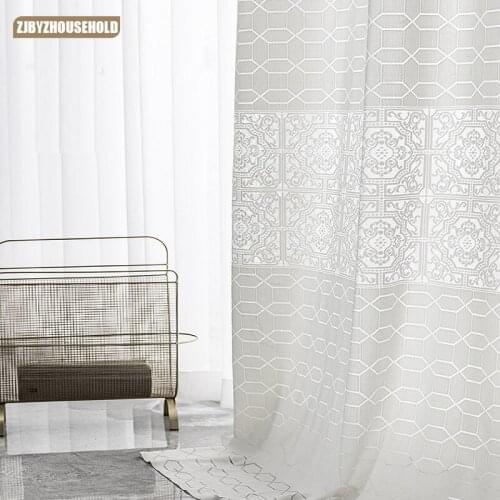 Modern Curtains for Living Dining Room Bedroom Simple Chinese Style Pure Color Jacquard White Tulle Curtains French Window