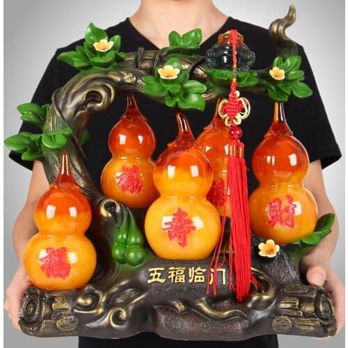 Chinese Style Lucky Fortune Gourd Statue Ornaments Resin Sculpture Crafts Home Decoration Accessories Housewarming Wedding Gifts