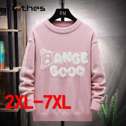 Harajuku Knitted Sweaters Men Hip-Hop Letter Printed Crew Neck Sweater Streetwear Autumn Winter Loose Pullovers Oversized Jumper