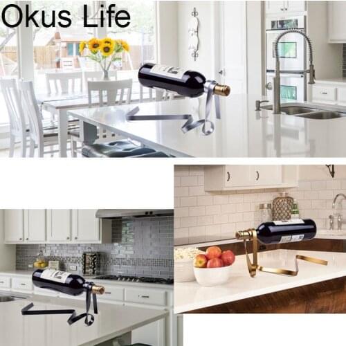 Upgraded Version Creative Iron Wine Bottle Holder Ribbon Suspension Poised Wine Rack Cabinet Stand Bracket Bar Table Decoration