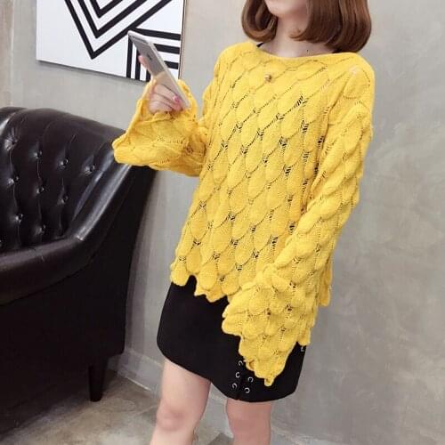 Spring summer long-sleeve women sweaters sweet tassel hollow out pullovers women casual loose flare sleeve loose Knitted sweater