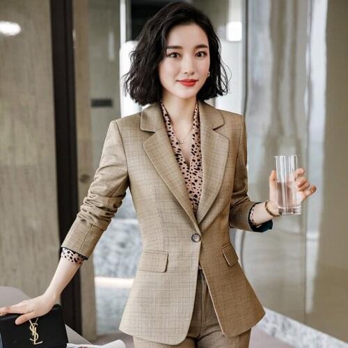 Spring jacket pants 2-piece workwear Korean style blazer pants set professional clothes women office attire suits for business