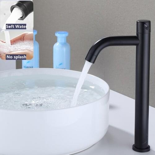 2022 Black Chrome Tall Basin Sink Faucet Slim Bathroom Washbasin Water Mixer Tap Hot Cold Water Basin Crane Tap Bathroom Tap