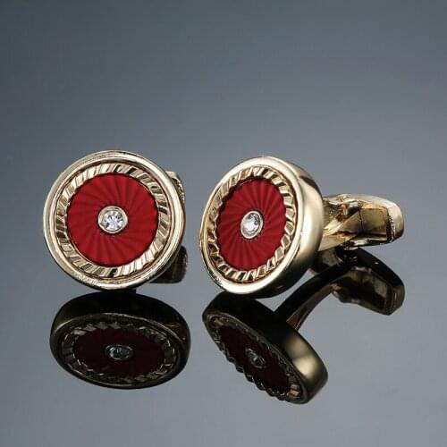 DY The new high-grade brand gold round red plaid Cufflinks Mens French shirt Cufflink wholesale