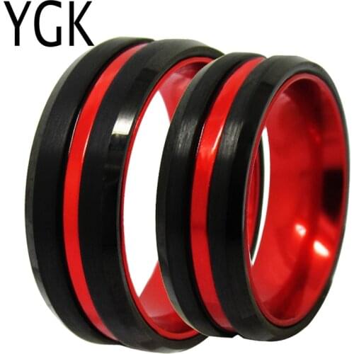 YGK Jewelry Love Forever Two Tone Black Tungsten and Red Aluminum Ring Tungsten Wedding Ring For Men and Women Bridegroom Ring