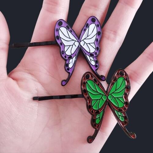 Anime Demon Slayer Hairpin Kimetsu no Yaiba Barrettes Kochou Shinobu Insect Butterfly Hair Clip Girls Coraline Fashion Jewelry