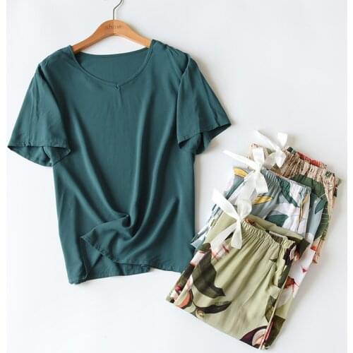 Plus Size Womens Home Clothes Summer Viscose Cotton Pajama Sets Thin Short Sleeve Lounge Wear 2 Piece Nightwear Female Homewear