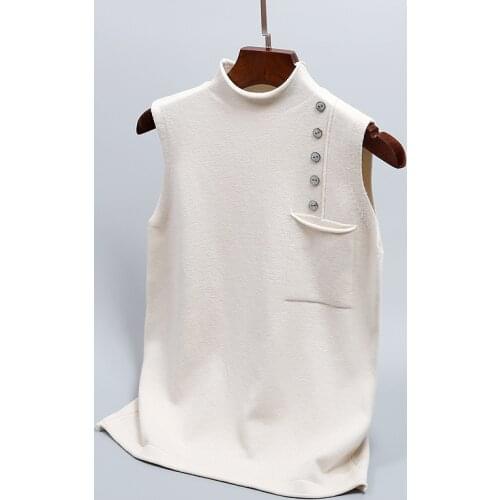 Half turtleneck korean knitted tank top women summer 2020 elegant modis sleeveless tops black white