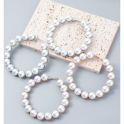 JIJIAWENHUA New Trend Alloy Imitation Pearl womens Big Hoop Earrings Dinner Party Fashion Statement Jewelry Accessories