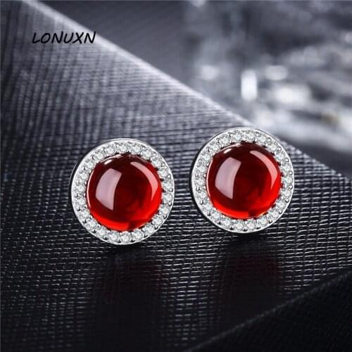 Ladys Genuine COLORFISH Luxury RED GREEN gem stone Square 925 Sterling earring big 925 earringsWomen Party