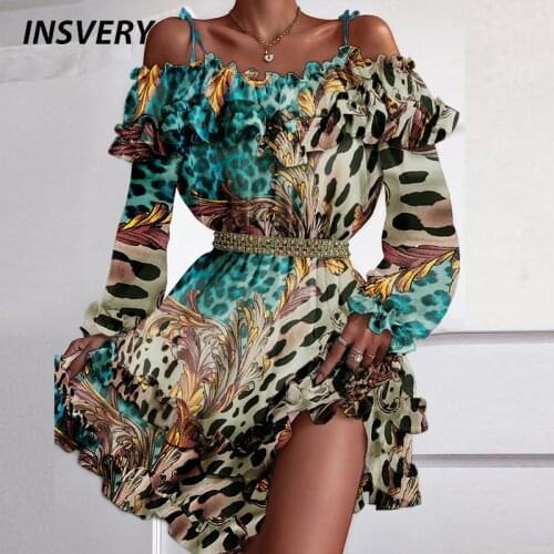 Ruffle Dresses For Women Off Shoulder Sexy Short Dress Women Vintage Long Sleeve Party Dress 2021 Elegant Mini Dress