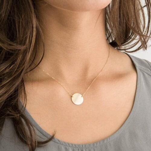 JUJIE Ladies Korean Style Chokers Necklaces For Women Stainless Steel Necklace Round Pendant Simple Necklace