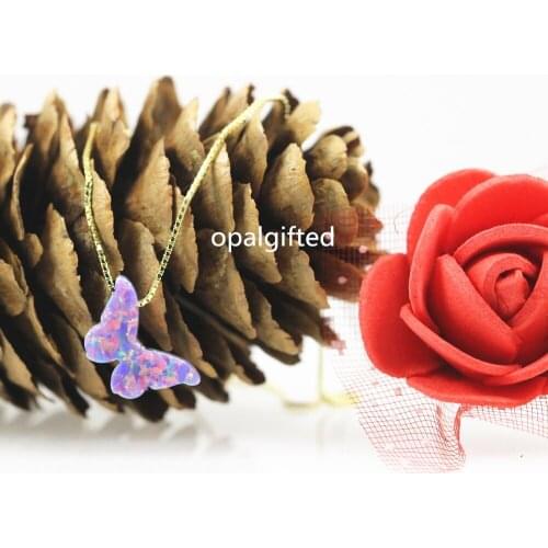 1pc/lot)Synthetic Opal Butterfly Pendant Necklace for Women Choker Necklace for Valentines Day Gift with 925 silver Gold chain