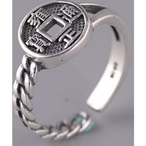 2020 New real S925 pure silver jewelry vintage Thai silver ring for woman coins woven pattern female ring