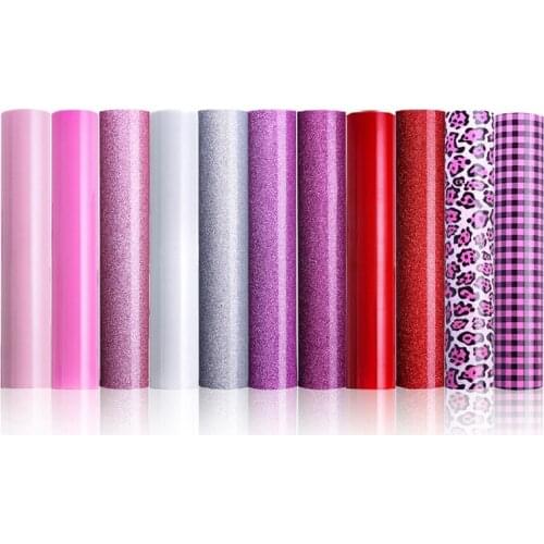 11 Sheets Pink Holographic Glitter Pattern Heat Transfer Vinyl 12X10 Inch Plaid Ripple Leopard Print HTV Iron on T-Shirt