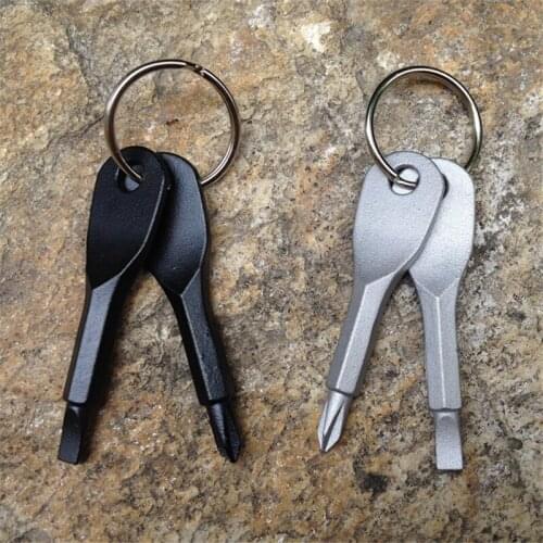2 PCS/SET Portable Stainless Steel Keychain Screwdriver Flathead Head Key Ring Key Chain Screwdriver Black Travel Kit