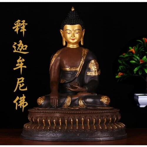 43CM 17inch HUGE TOP figure of Buddha HOME efficacious Protection Tibetan Gold-plated Lotus Sakyamuni Buddha brass Buddha statue