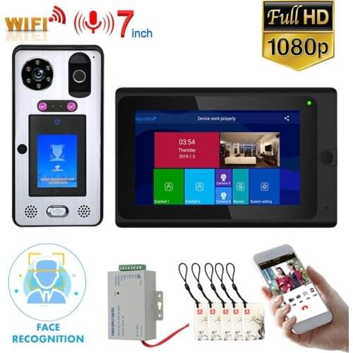 7 inch Wifi Wireless Face Recognition Fingerprint IC Video Door Phone Doorbell Intercom System with Wired 1080P Camera