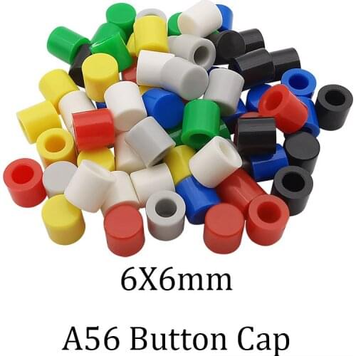 70Pcs/Set Plastic A56 Button Cap 7 Color 6x6mm A56 Round Tactile Push Button Switch Hat Cover Kit 6mm Height Power Switch Lids