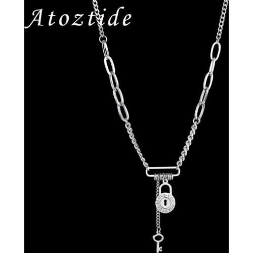 Atoztide Lock and Key Stainless Steel Pendant Necklace Simple Fassion Jewelry For Women Girl Christmas Gift Wholesale