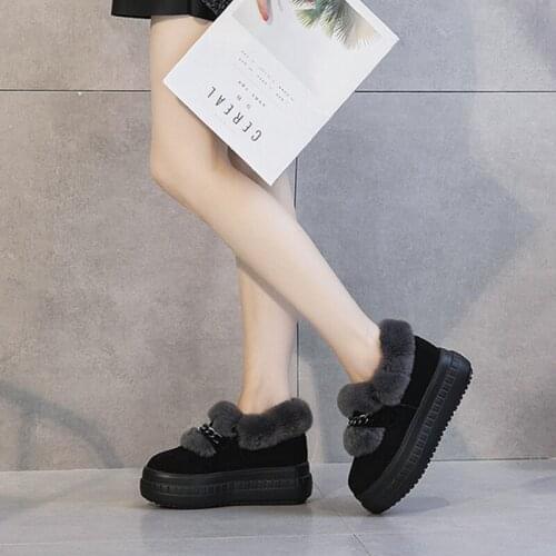 Comfort Ladies Snow Boots Real Leather Ankle Boots Women Heel Platform Wedges Shoes Black Winter Shoes for Women Chunky Boots