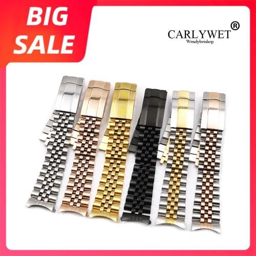 19 20mm Gold Hollow Curved End Steel Jubilee with Oyster Clasp Watch Band For Rolex GMT Daytona Datejust Submariner Seiko