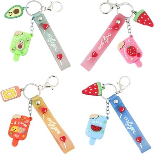 Cartoon Fruits Car Keychain Cute Fruit Slice PVC Strawberry Orange Keychains for Backpacks Lovely Women Bag Pendant 69HE