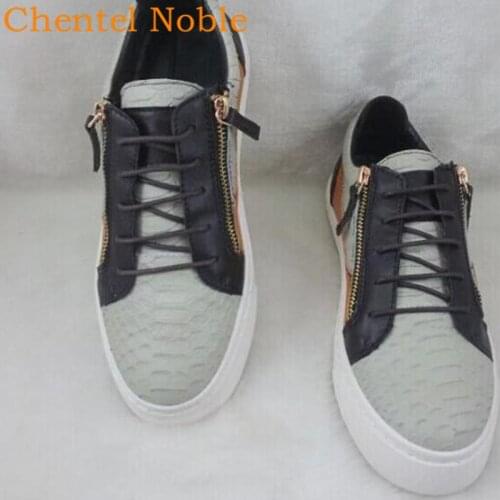 Brand Chentel Noble Leather Spring Men Casual Shoes Party Shoes Men Flats Sneakers Zipper Lace-Up Unisex Mixed Color Male