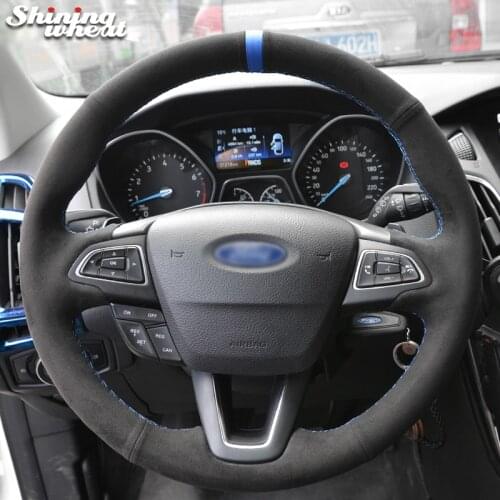 Shining wheat Black Suede Steering Wheel Cover for Ford Focus 3 2015-2018 Kuga 2016-2019 Escape C-MAX Ecosport 2018-2019