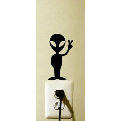Alien Giving The Peace Fashion Light Switch Decal Home Wall Sticker 6SS0012