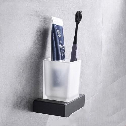 LIUYUE Toothbrush Holder Black Stainless Steel Bathroom Wall-Mounted Toothbrush Square Style Cup Holder Hardware Accessories