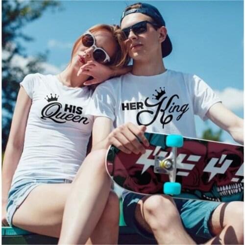 Couple T Shirt Her King His Queen Crown Design Womens Men Family Matching Shirt Boyfriend Grilfriend Clothing Full Cotton XS-3XL