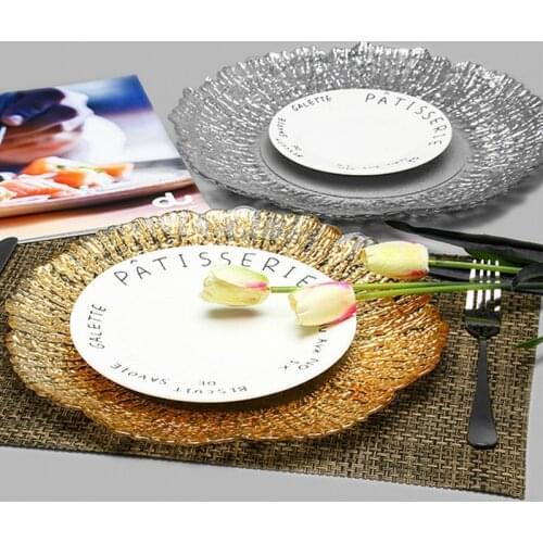 Creative tree grain glass fruit plate, golden plate, main dish, Western food plate