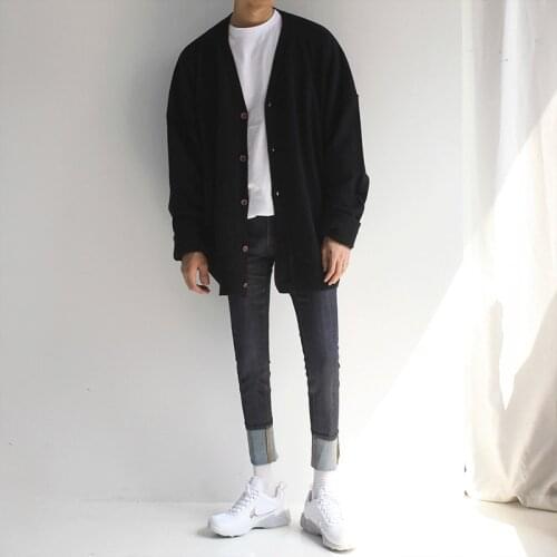 2021 Autumn and winter mens knitted cardigan sweater pure color fashion loose lazy casual thick coat mens cardigan