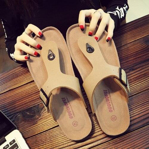 2021 New Mens Leather Mule Clogs Slippers High Quality Soft Cork Flip Flops Buckle Slides Footwear for Men Women Unisex 35-46