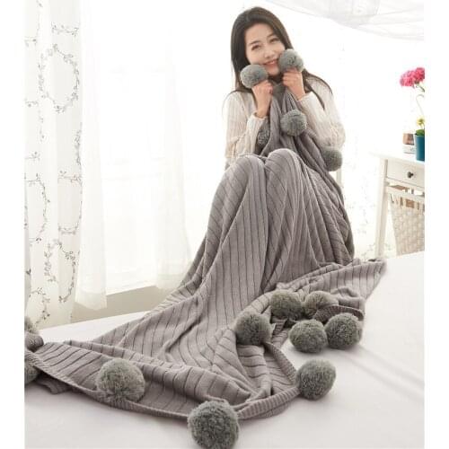 New Cotton Striped Explosion Pink White Grey Knitted Blanket Throw Cobertor Knit Ball Blankets Bed Sofa Cover Photography props