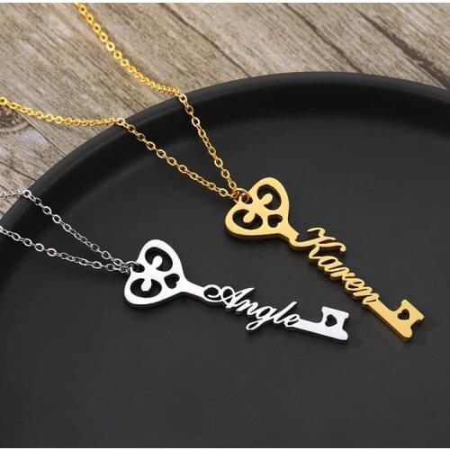 Personalized Custom Key Name Necklace For Women GirlFriend Gold Stainless Steel Neck Chain Female Pendant Necklace Jewelry 2020