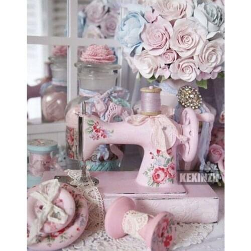 Full 5d Diy Square,Round Diamond Painting -Pink sewing machine- Cross Stitch 3d Square Embroidery Needlework Rhinestone Mosaic