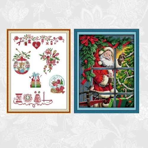 Merry Christmas Cross-stitch Embroidery 14CT 11CT Counted Fabric Cross Stitch Kits Printed on Canvas Needlework Home Crafts