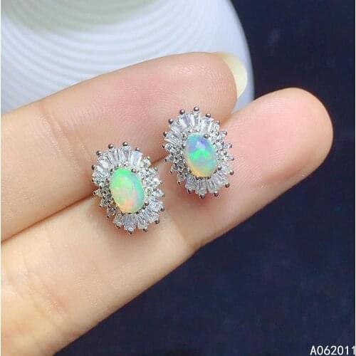 KJJEAXCMY fine jewelry natural opal 925 sterling silver luxury girl earrings new Ear Studs support test hot selling