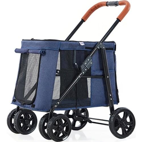 Pet Stroller Cat Carrier 4-wheel Folding Trolley Case Cat Pet Stroller Breathable Large-capacity Cat Dog Luggage Baby Stroller
