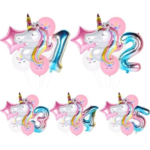 Staraise 7pcs Rainbow Unicorn Balloons 1st Birthday Party 2 3 4 5 years old Girl Unicorn Birthday Party Supplies Latex Number