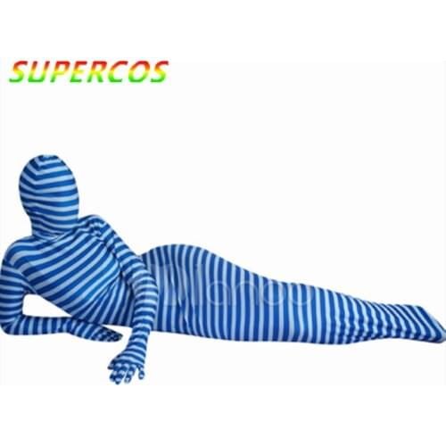 High Quality Halloween Carnival Party Blue And White Stripe Mummy Bag Spandex Zentai Suit