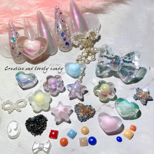 Candy color manicure jewelry love Star acrylic bear Bow Ring beauty head plastic wind frosting Aurora flower jewelry