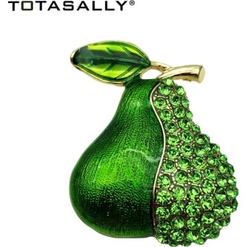 TOTASALLY Fashion Plant Brooches Green Enamel Pear Shinning Rhinestone Costume Pins for Women Gift Jewelry Accessories Bijoux
