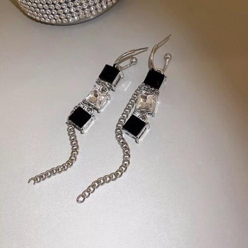 Vintage Square Crystal Pendant Dangle Earrings for Women Temperament Long Chain Tassel Earrings 2021 New Jewelry
