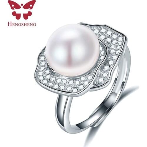 Shaped flower 10-11mm AAAA natural freshwater pearl ring for women gift, 925 sterling silver women adjustable jewelry ring