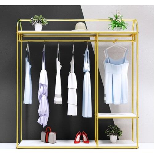 Golden bag shelf rack womens clothing store shelf floor display rack creative double clothing store display rack